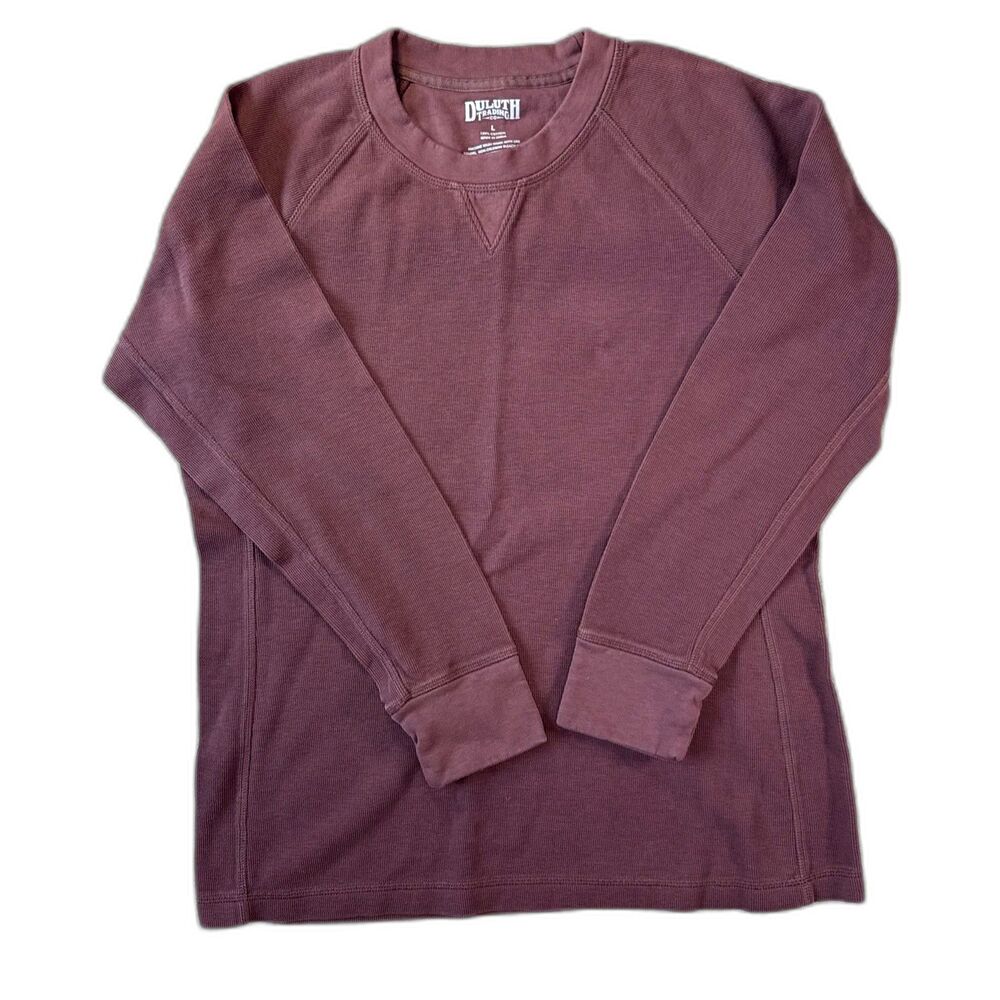 Duluth Trading Men Large Burgundy Waffle Knit Thermal Long Sleeve Shirt Gorpcore